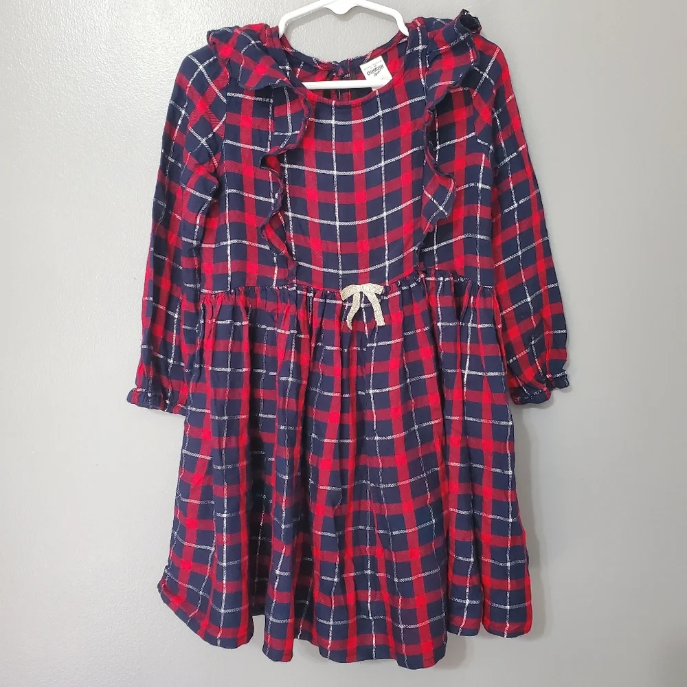 OshKosh B'gosh Red and Blue Plaid Long Sleeve Dress Girls Size 4T